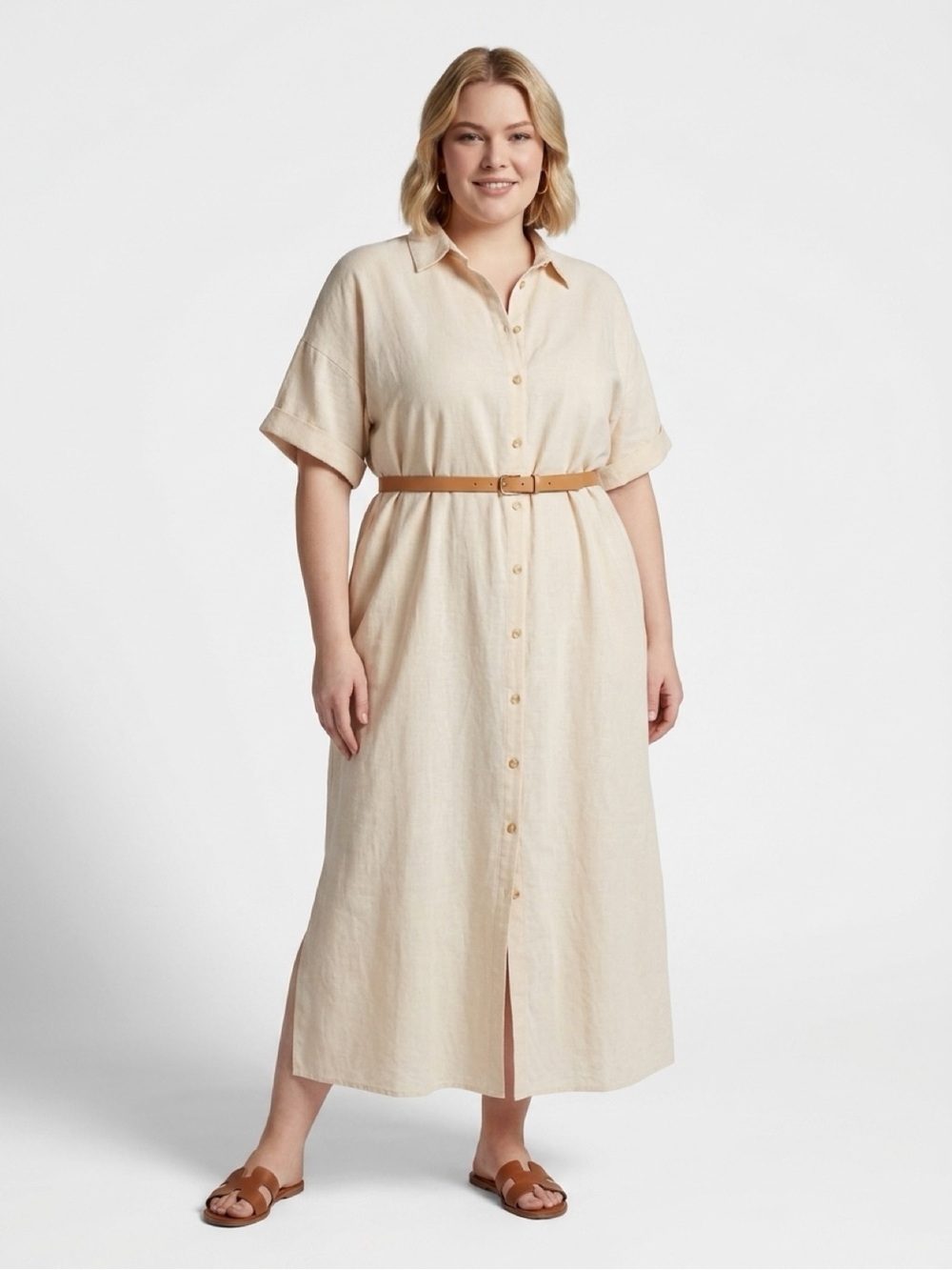 NWT INTIMISSIMI Limited Edition Linen Shirt Dress in Creamy Beige L *no belt